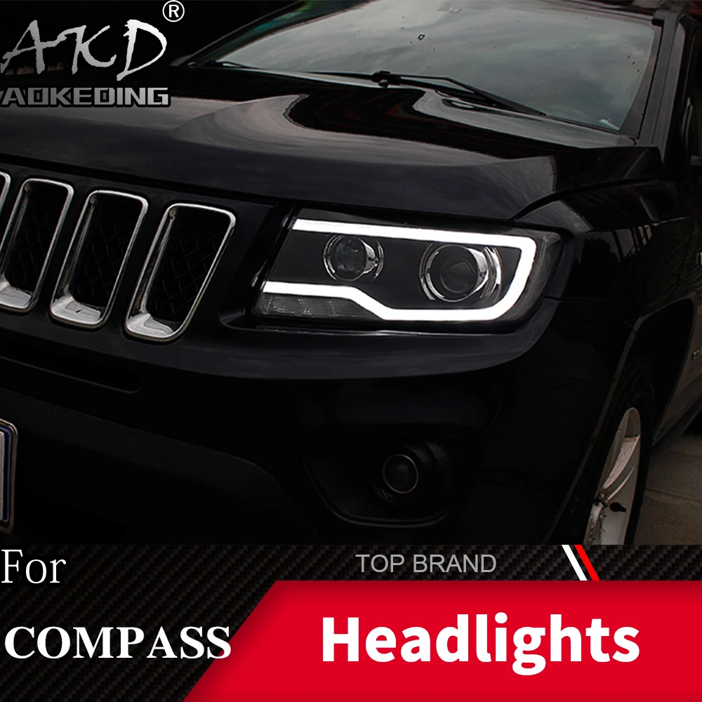 Автомобильный Стильный чехол на голову для Jeep Compass 2011- Grand Cherokee светодиодный фонарь DRL Объектив Двойной Луч биксенон