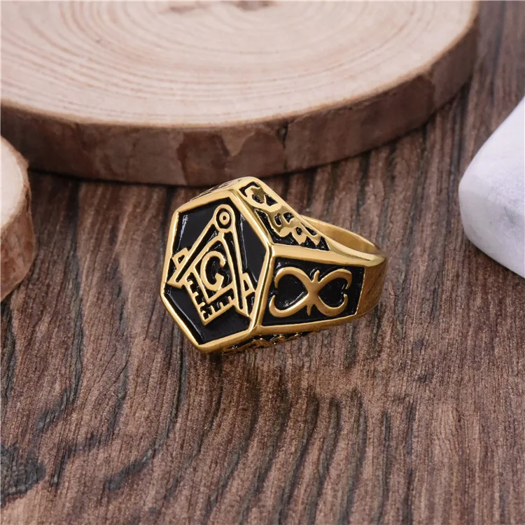 

Wholesale Hot sale freemasonry AG jewelry 316L titanium steel rings gold color plaed fashion jewel ring for men free shipping