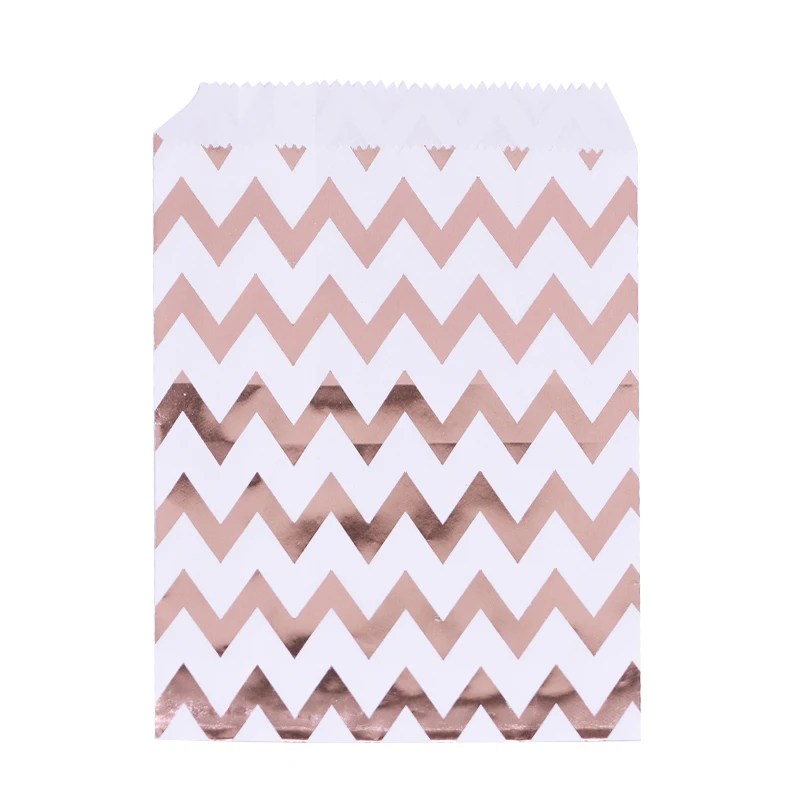 25pcs rose gold wavy 25pcs Kraft Paper Bags Treat Candy Bag Chevron Polka Dot Bags for Wedding Birthday Xmas New Year Party Favors Supplies Gift Bags - Цвет: 25pcs rose gold wavy