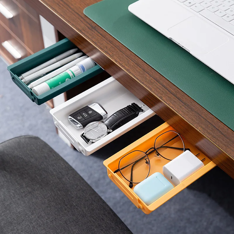 

Adjustable Drawer Box Under The Desk, Strong and Seamless Desktop Office Storage Box, Hidden Small Drawer Storage