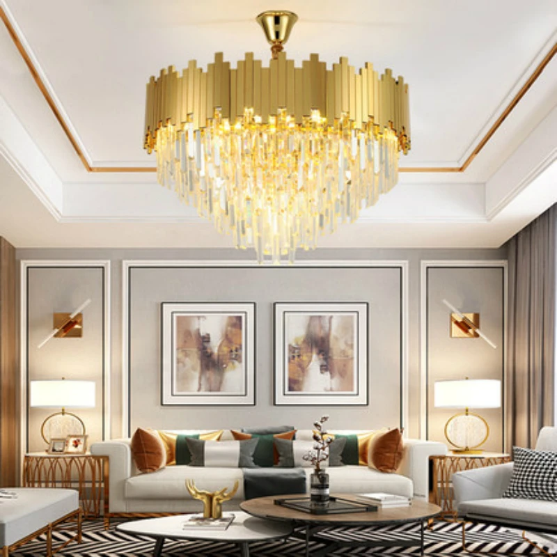 Современная хрустальная люстра для гостиной Роскошная золотая круглая из