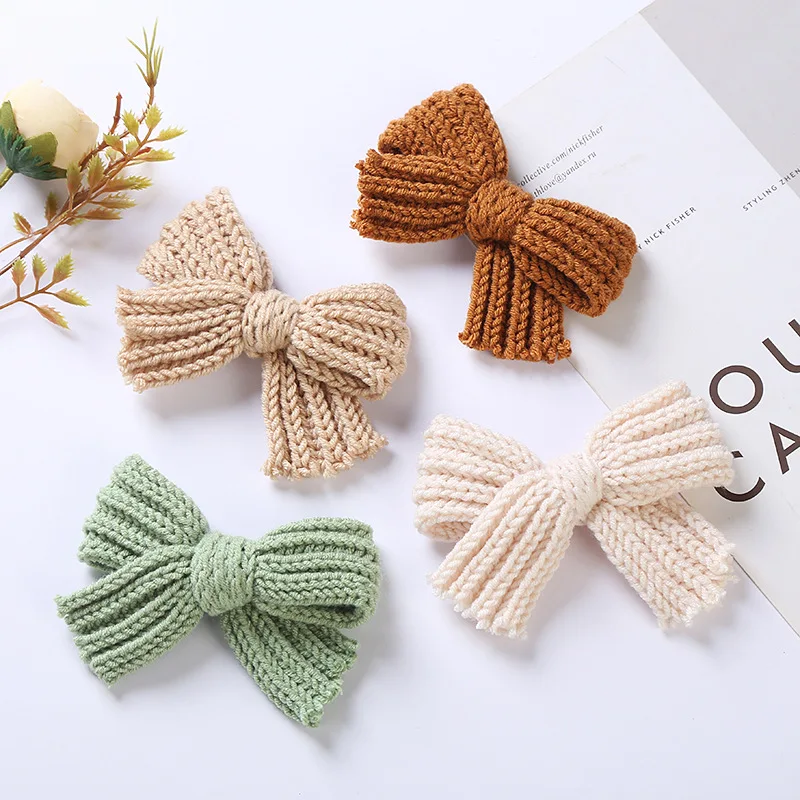 

Candy Color Baby Bows Hair Clips Hair Bows Woolen Knitting Hairpins Children Girls Barrettes Kids Accessories For Christmas Gift