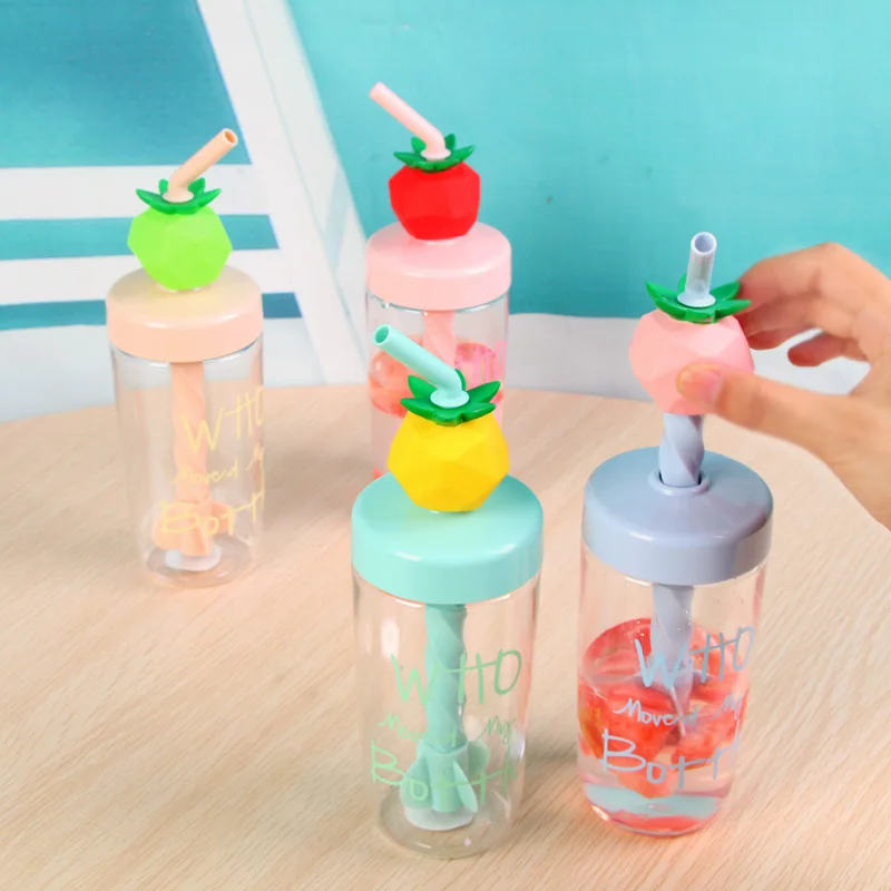 Пластиковая бутылка для воды 400 мл с соломинкой милая фруктами модные милые