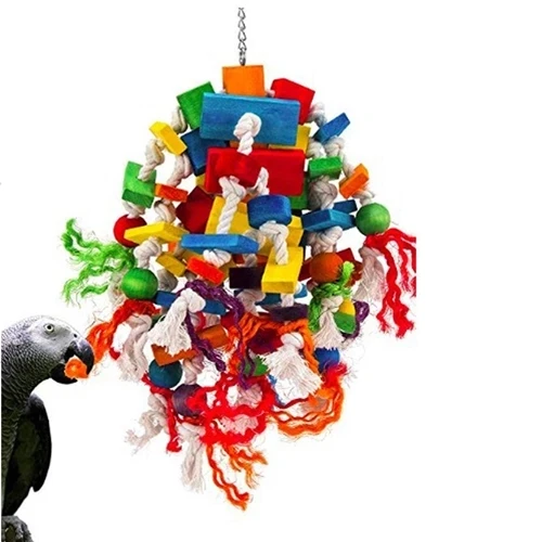 Wooden Bird Toys Large Bird Chewing Toy Parrot Birds Toys Accessories Big Parrot Cage Bite Toy for African Grey Macaws Cockatoos images - 6