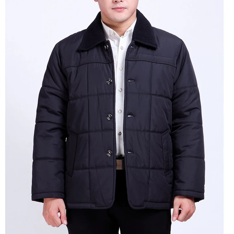 

Middle-aged and elderly men add fertilizer XL winter thick coat button down cotton papa fat fat guy warm cotton jacket 120 kg