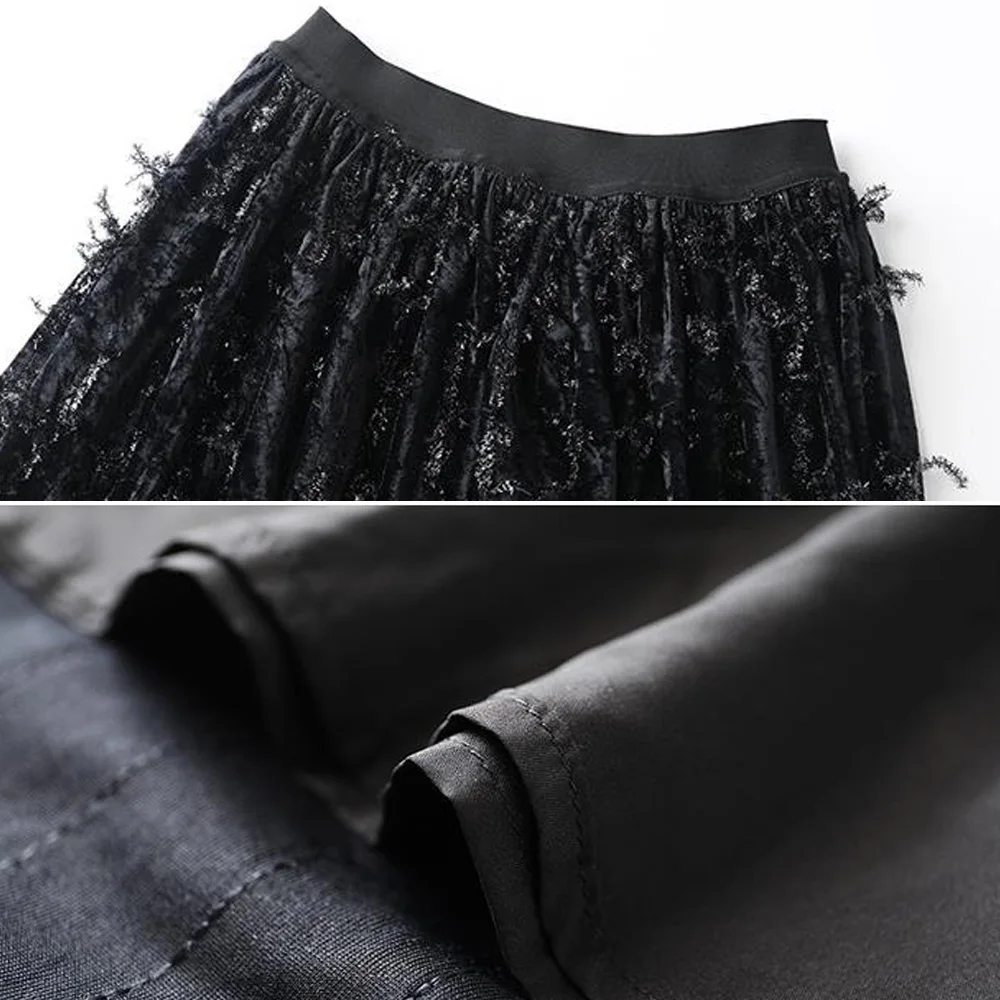 

Plush Skirt 2020 Autumn Winter Korean Black A Line Mid-Calf Fringe Tassel Midi Skirt Women Elegant Lady Office Skirt Female