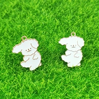 10pcs cute white dog enamel charms pendant metal animals puppy charms finding fit diy bracelet jewelry accessories 2129mm