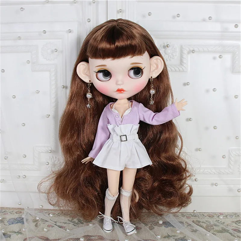 Одежда Blyth doll белый кружевной фиолетовый кардиган с высокой талией шорты и Костюмные носки для ледяной Licca