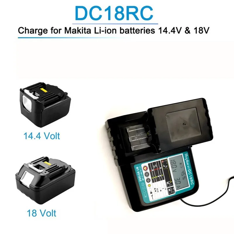 

Li-ion Battery Charger for Makita Battery Charger 18V 14.4V BL1860, BL1850, BL1840, BL1830, BL1820, BL1415, BL1440 DC18RC 3A