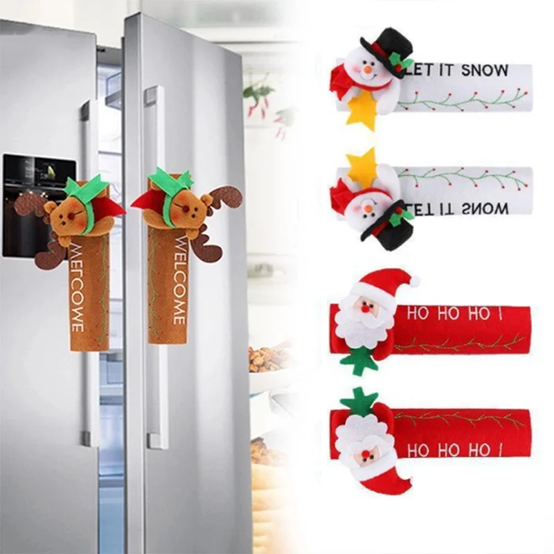 

2022 Christmas Refrigerator Handle Cover Santa Claus Microwave Dishwasher Door Handle Cover Elk Christmas Party Decoration