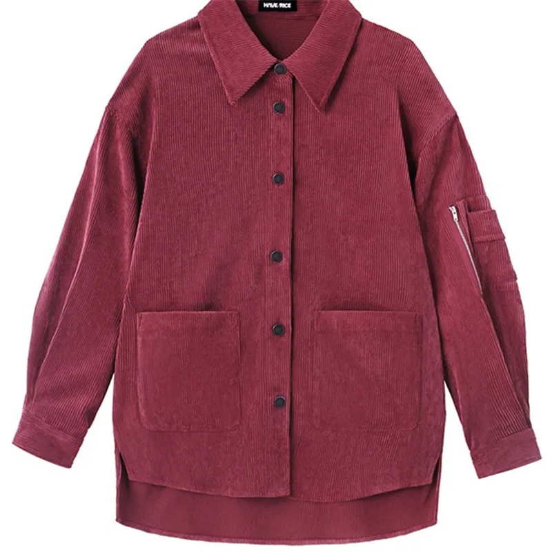 Женская Вельветовая рубашка с карманами рабочая длинным рукавом Повседневная