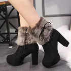 Женские ботинки на очень высоком каблуке 10 см, зимняя обувь 2020, теплая обувь на меху, модные женские ботильоны, женские зимние ботинки на высоком каблуке L047