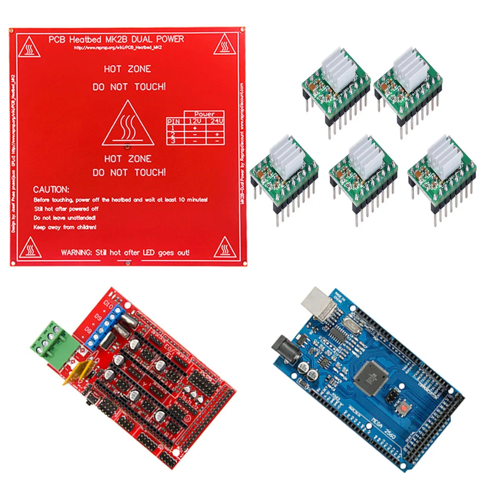 Комплект Reprap Ramps 1 4 с Mega 2560 r3 + плата тепловой стол MK2B A4988 для 3D принтера|Детали и