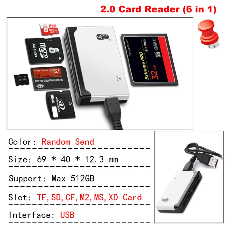 Устройство для чтения карт Microsd 2 0 USB слот TF SD CF MS M2 XD C235 Поддержка памяти 512 ГБ