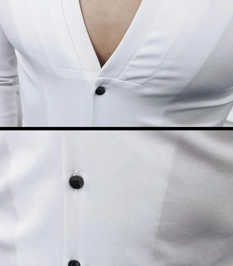 

New Spring 2019 Long Sleeve Slim Fit V Neck Pleating Solid Dress Shirt Deep V Sexy Collarless Shirt Camisa Masculina Wine Red