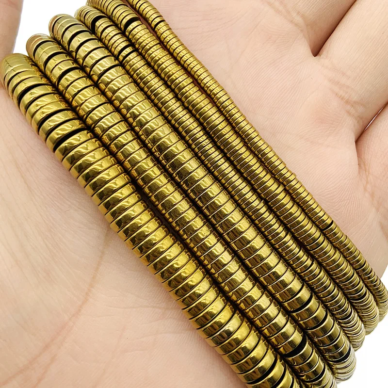 

BTFBES Gold Flat Round Coin Hematite Natural Stone Charm Spacer Loose Beads For Trendy Jewelry Making Diy Accessories 3/4/6/8mm