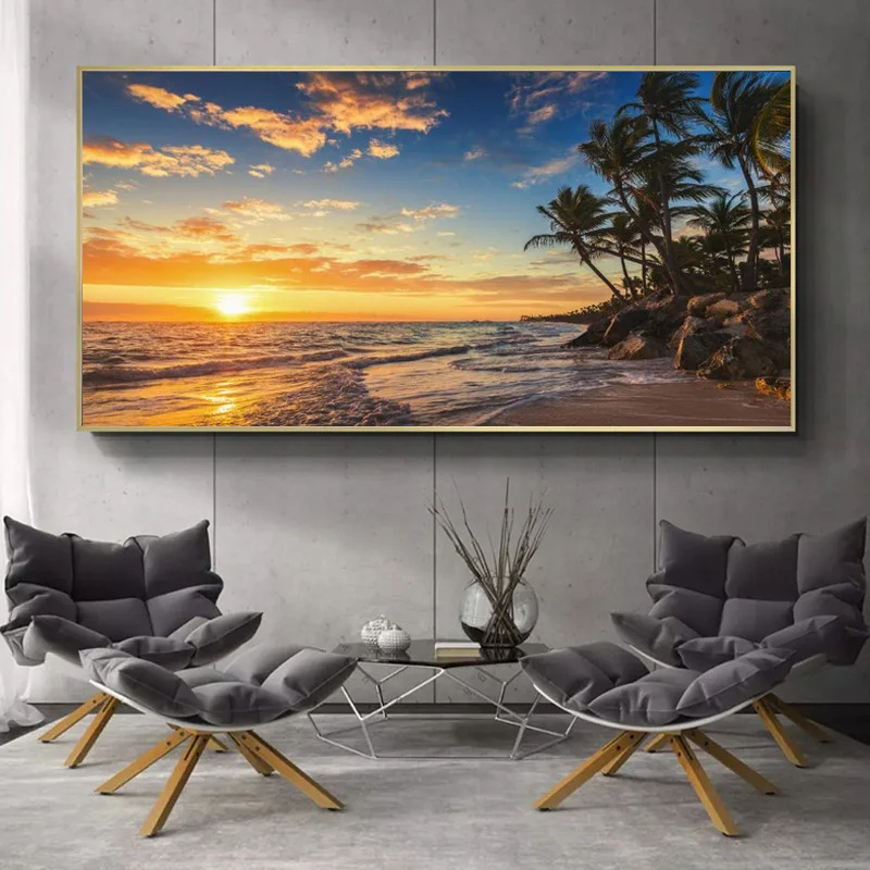 

Modern Wall Art Sea Wave Beach Sunset Canvas Painting Poster and Prints Nature Seascape Pictures for Living Room Home Decoration
