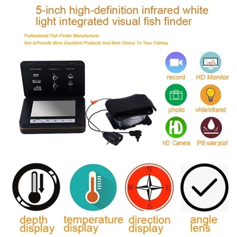 15M Fish Finder Underwater Ice Fishing Camera 5 Inch LCD Monitor with Night-Vision Temperature Direction Depth Display Fu | Электроника