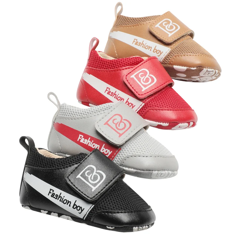 Кроссовки из ПУ кожи на липучке нескользящая подошва