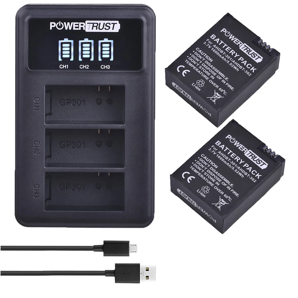PowerTrust AHDBT 301 AHDBT301 батарея и светодиодное зарядное устройство для GoPro Hero 3 + hero