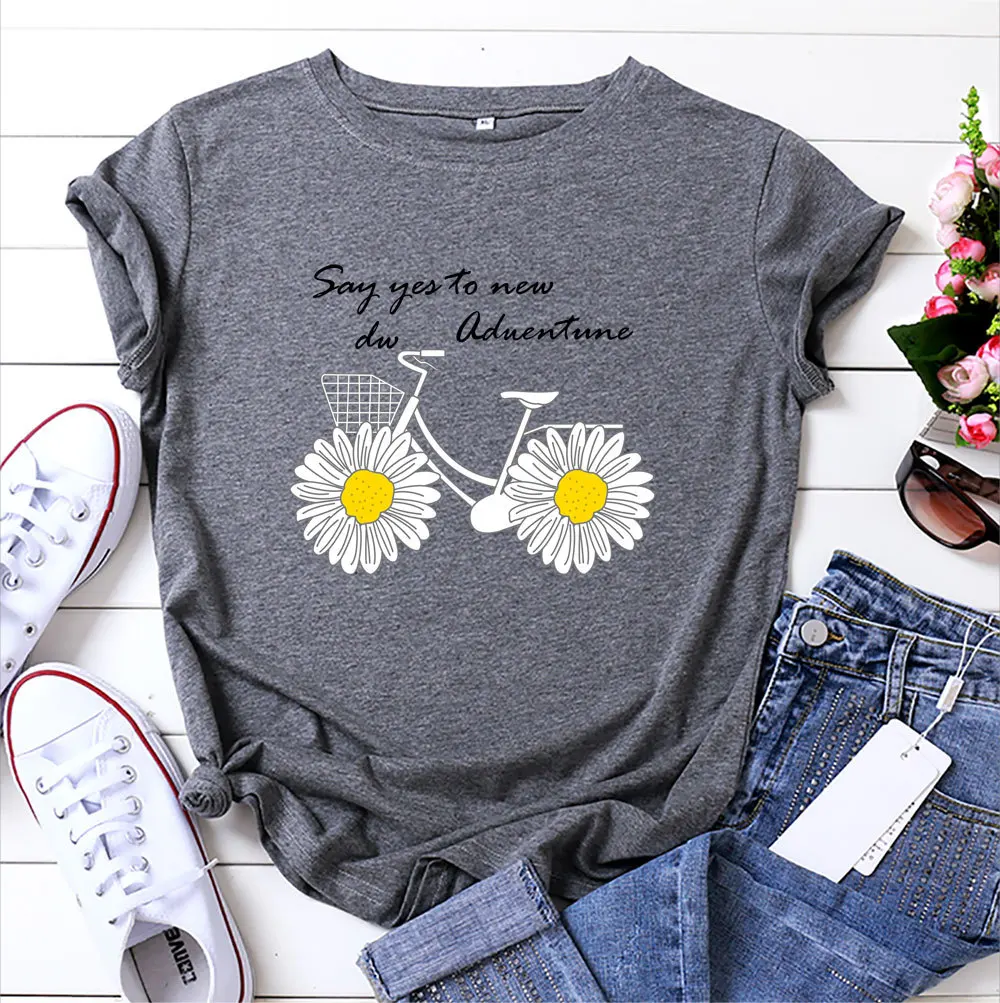 Женские Модные топы Дейзи для велосипеда с принтом футболка короткими рукавами и