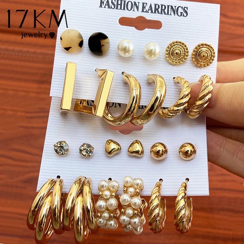 

Женские серьги-гвоздики с геометрическим жемчугом, 17 км, винтажные металлические квадратные круглые серьги золотого цвета, 2022, модные ювели...