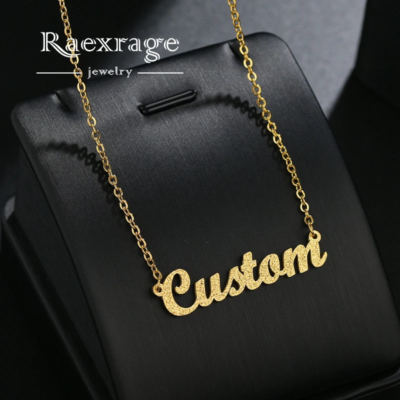 

Raexrage Personalized Frosted Name Necklaces Stainless Steel Custom Nameplate Letter Pendants Choker Link Chain for Wedding