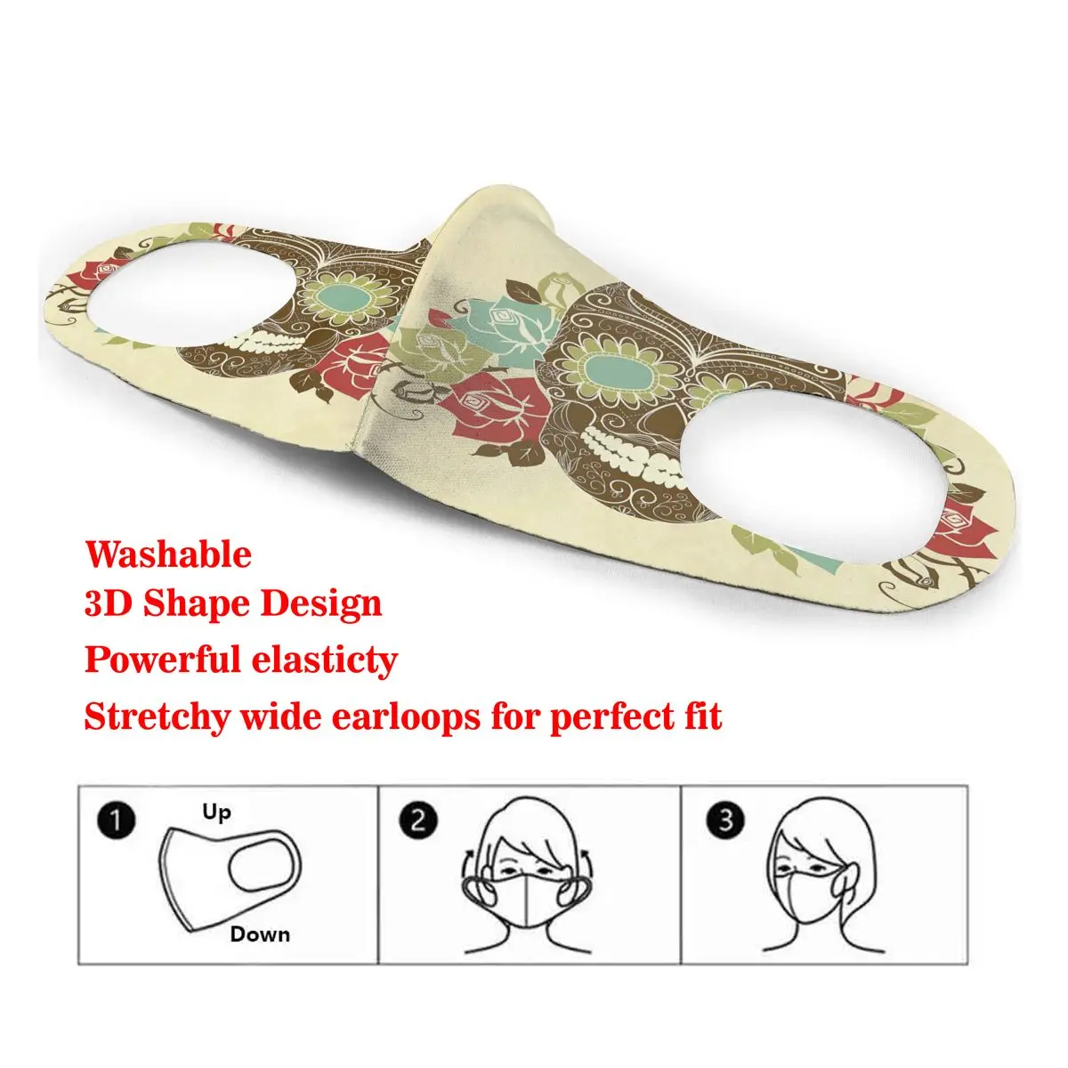 

Dust Mask Sugar Skull And Roses With Smiling Gothic Face Mouth Face Mask for Adult Kids Windproof Washable Reusable