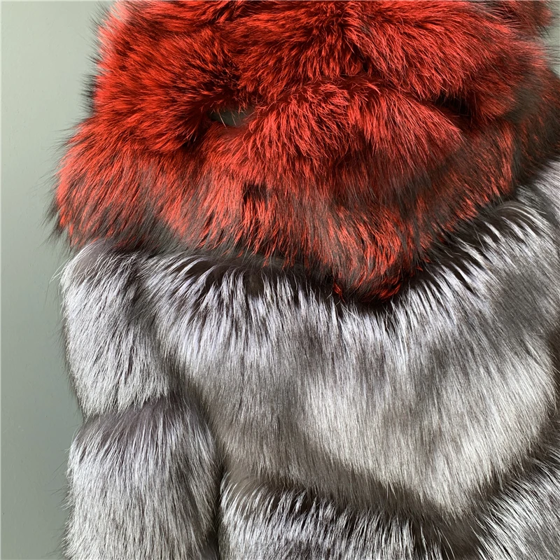 Новая мода натуральный мех пальто для женщин зимние короткие Роскошные лисы женское меховое пальто с капюшоном Серебряная Лисичка Меховая куртка верхняя одежда