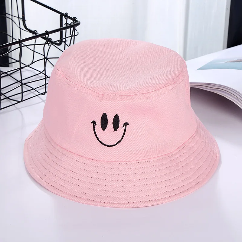 Панама с вышивкой улыбающегося лица для женщин однотонная хлопковая Летняя