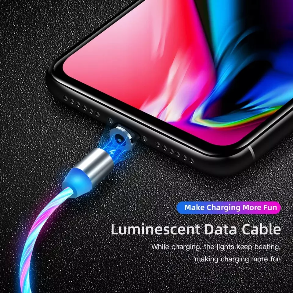Магнитный кабель светодиодный светящийся Micro usb type C зарядное устройство с интерфейсом Lightning для iPhone samsung Быстрая зарядка USB-C кабели для мобильных телефонов type-C
