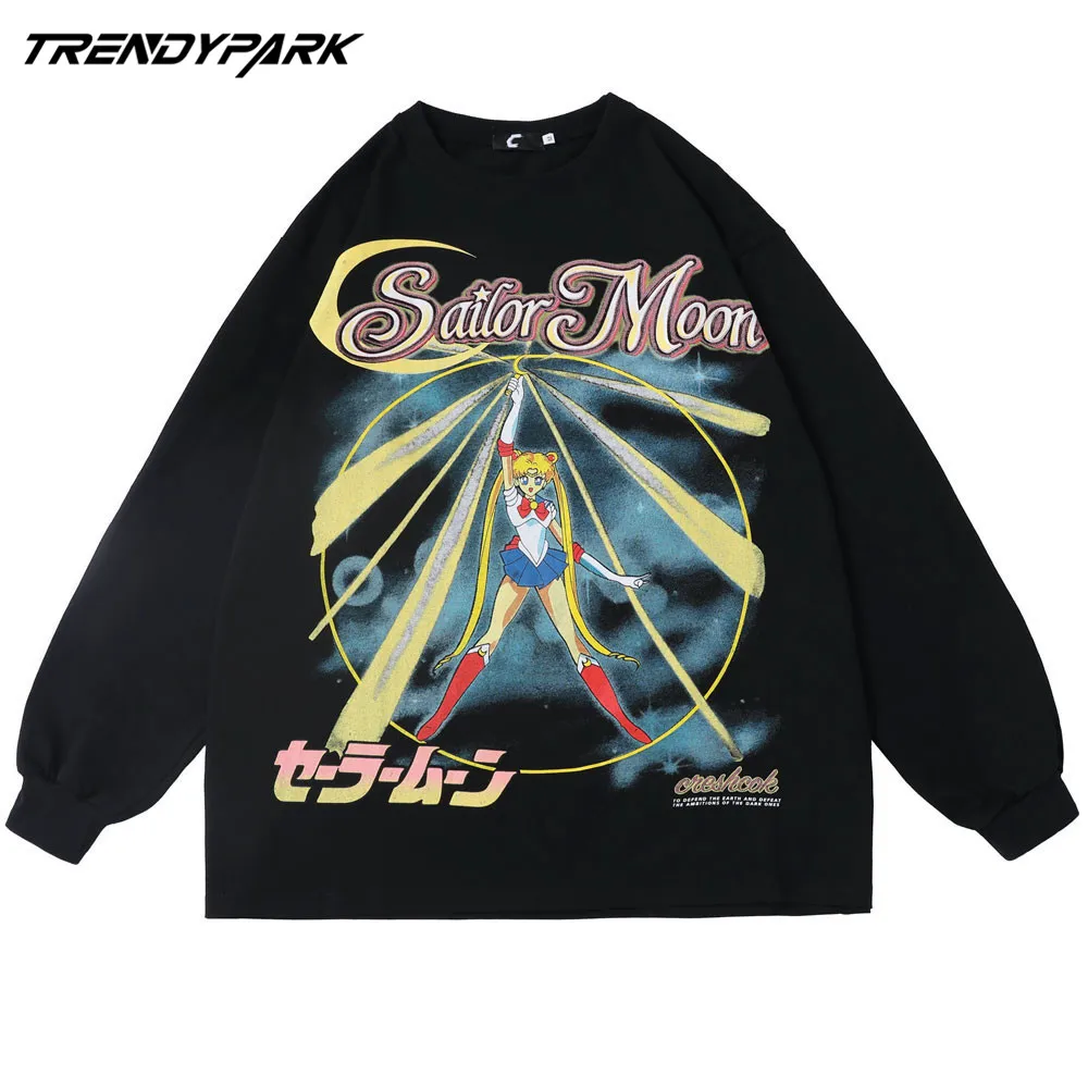 Модные трендовые Футболки с длинным рукавом и принтом Сейлор Мун аниме
