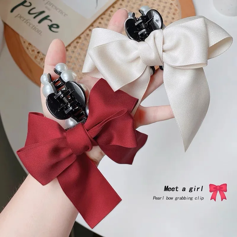

2021 Vintage Big Large Velvet Bow Hair Clips For Women Girls Wedding Long Ribbon Korean Pearl Hairpins Barrette Hair Accessories