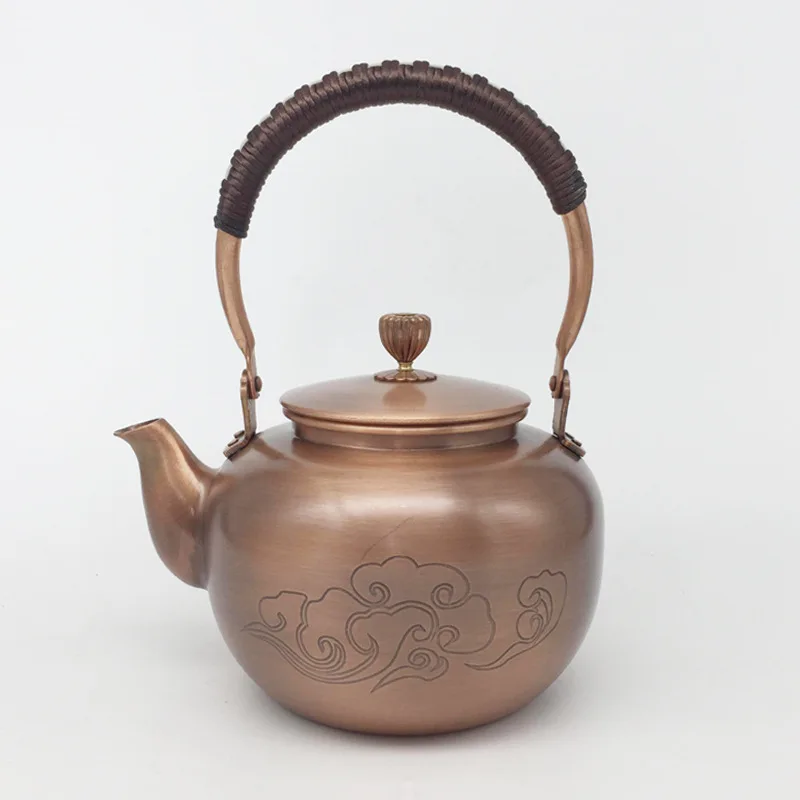 Красный медный чайник античный ручной работы забота о здоровье изысканный узор