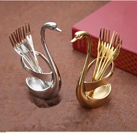 1set swan fruit holder forks stainless steel salad dessert forks coffee spoon cake tableware zero waste talher flatware xb 072
