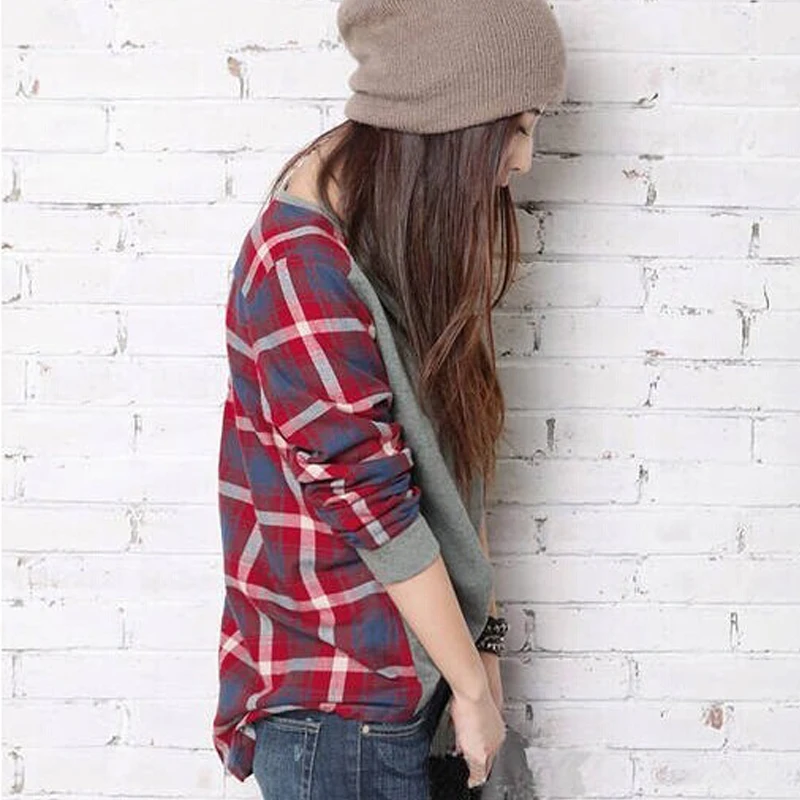 

Women Fashion Pullovers Long-Sleeve Plaid Bottoming Shirt Girl Cute Sweater Hot Sale Tops For Women B16