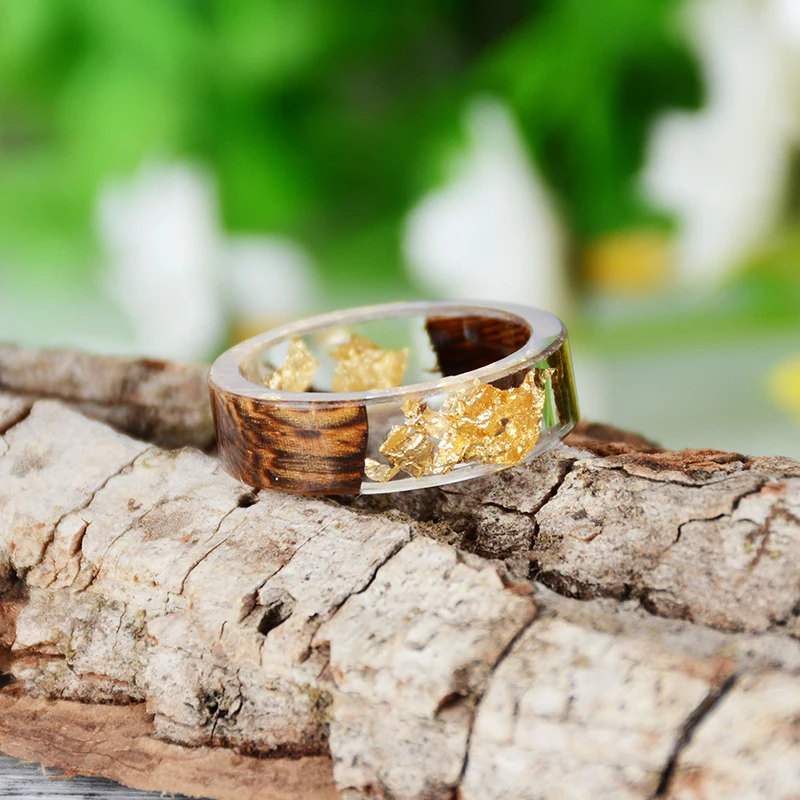 

Retro Style Wooden Rings for Women or Men Yellow & Brown Handmade Dried Flowers Epoxy Wood Resin Ring Fashion Jewelry Gifts-1pc