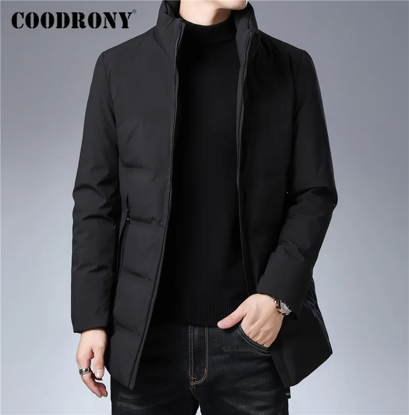 Бренд COODRONY, куртка на утином пуху, Мужская одежда, новинка, Осень-зима, толстые теплые куртки, повседневное пальто со стоячим воротником, мужская верхняя одежда 98032