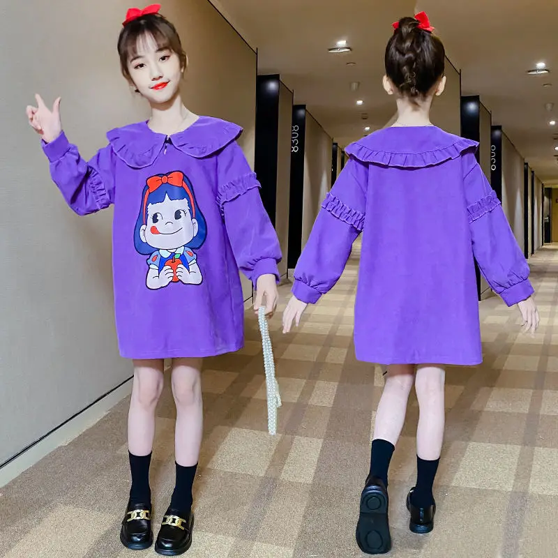 

Новинка в Корейском стиле; С длинными рукавами; Сезон весна-осень; Платья для девочек с рисунком «Питер Пэн» платье свободного кроя для дево...