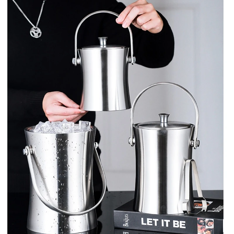 

Контейнер для льда из нержавеющей стали с крышкой и щипцами, охладитель для шампанского, ведро для льда