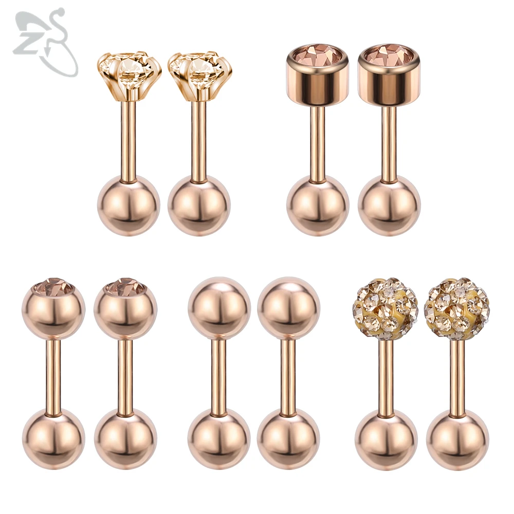 Rose Gold ZS 10 шт./партия, 5 стилей, серьги-гвоздики с кристаллами для женщин, для девочек, серьги из нержавеющей стали, набор сережек из кубического циркония - Окраска металла: Rose Gold