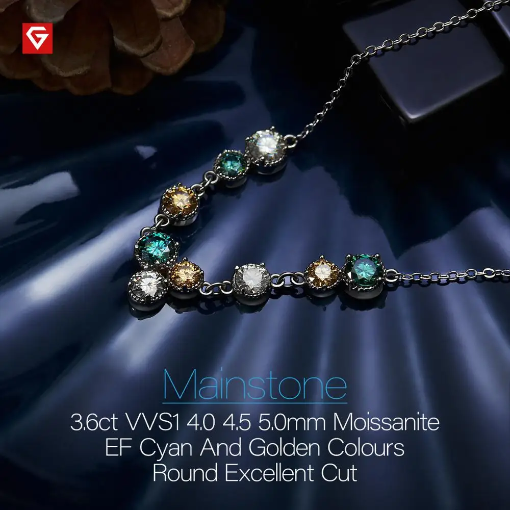 GIGAJEWE 3.6ct EF голубой золотой круглой огранки 18 К покрытое белым золотом 925 серебряное ожерелье с муассанитом алмазное испытание Пройденное ювелирное изделие подарок