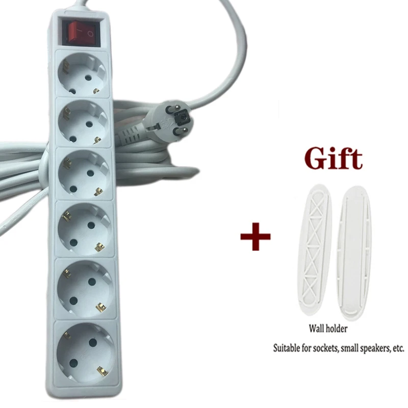 

2Round Pin EU RUS Plug Power Strip Switch 5M 6 Outlets Electrical Extension Cord Socket Network Filter Switch Socket Combination