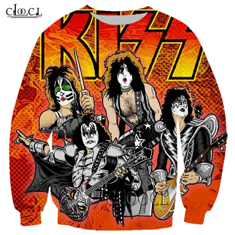 Новинка 2021 популярный Повседневный Свитшот HX с 3D принтом рок группы Kiss Band для