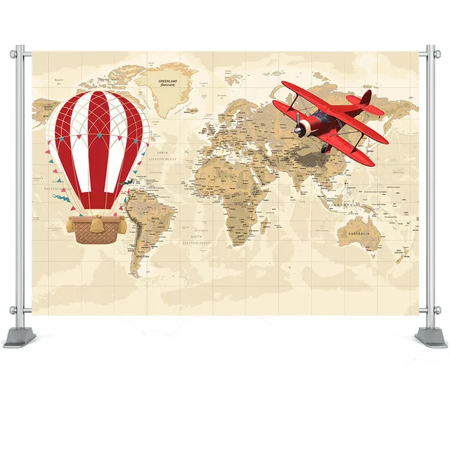 

Hot air Balloon Airplane Photography background Baby shower Map Birthday Photography Backdrop Newborn Photo Backgrounds