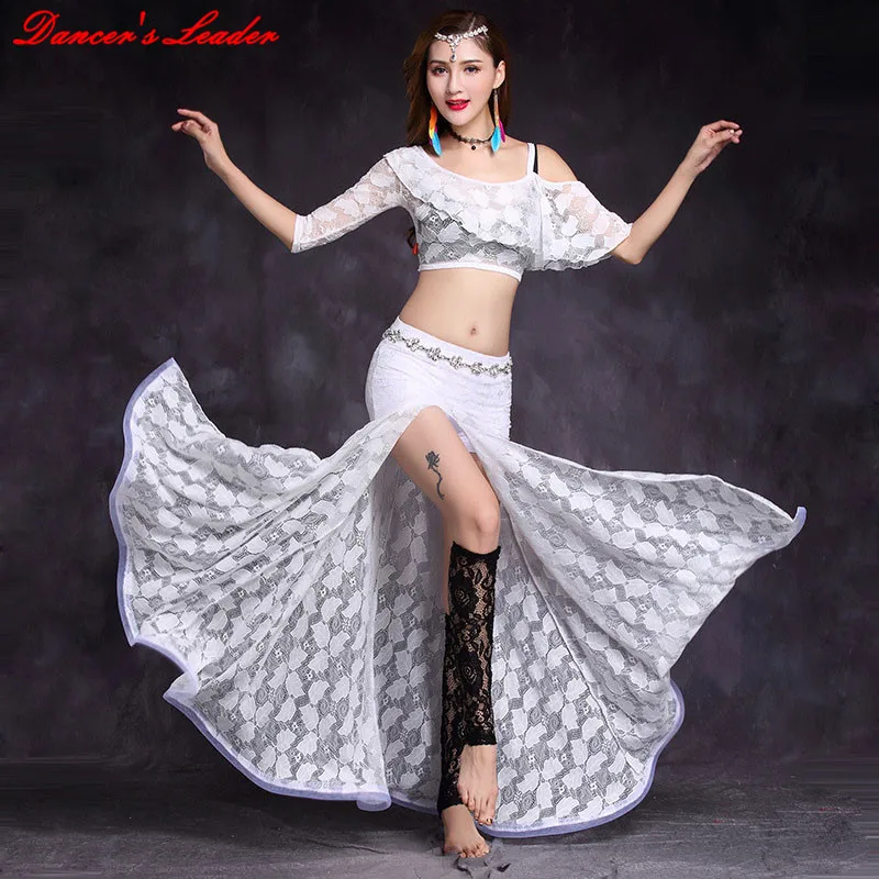 

Belly Dance Clothing 2Pieces Suit Tops Long Skirt Chiffon Belly Dance Costume Set Performance Oriental 4 color Belly Dance Set