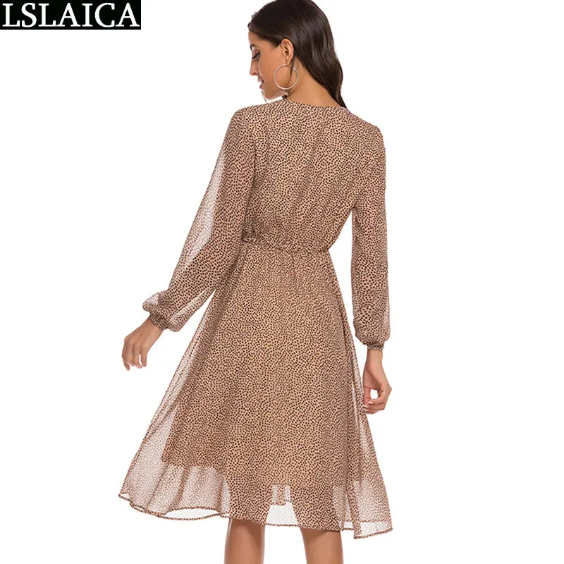 

Dress Women Summer Long Sleeve Polka Dot Print Deep V Neck Sexy Dress Female Plus Size Elegance Fashion Casual Women Dress Party