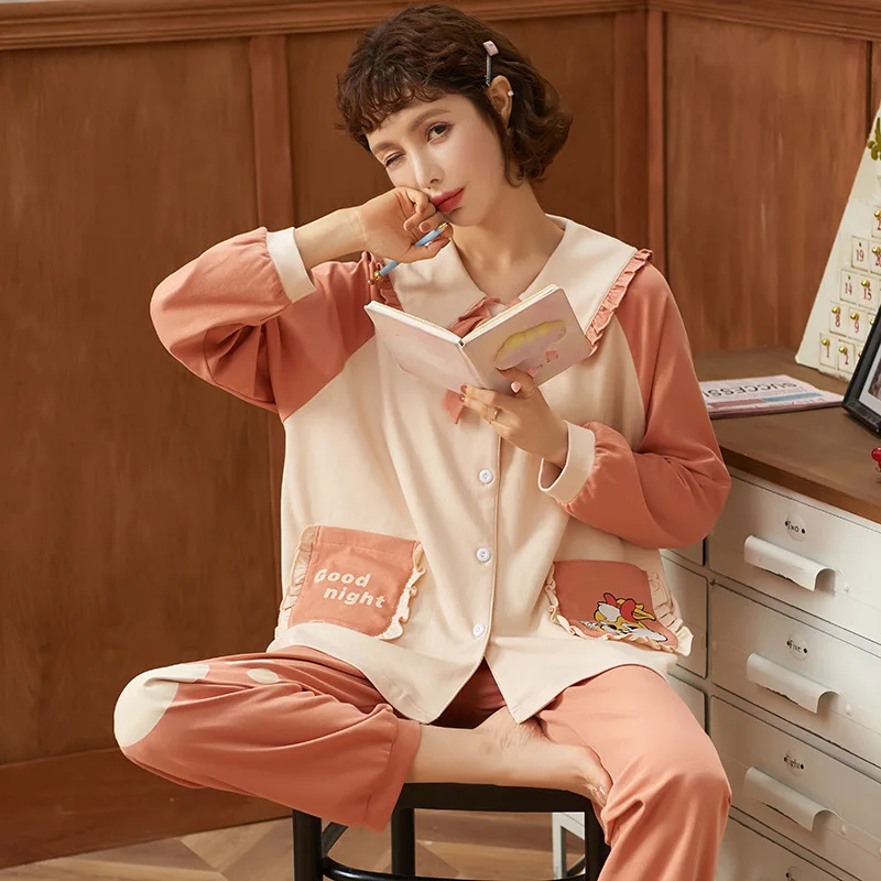 

Spring / Autumn Fashion Women's Pajamas Set Loose Sleepwear Women's Cotton Long Sleeve Tops and Pants Home Chlothes