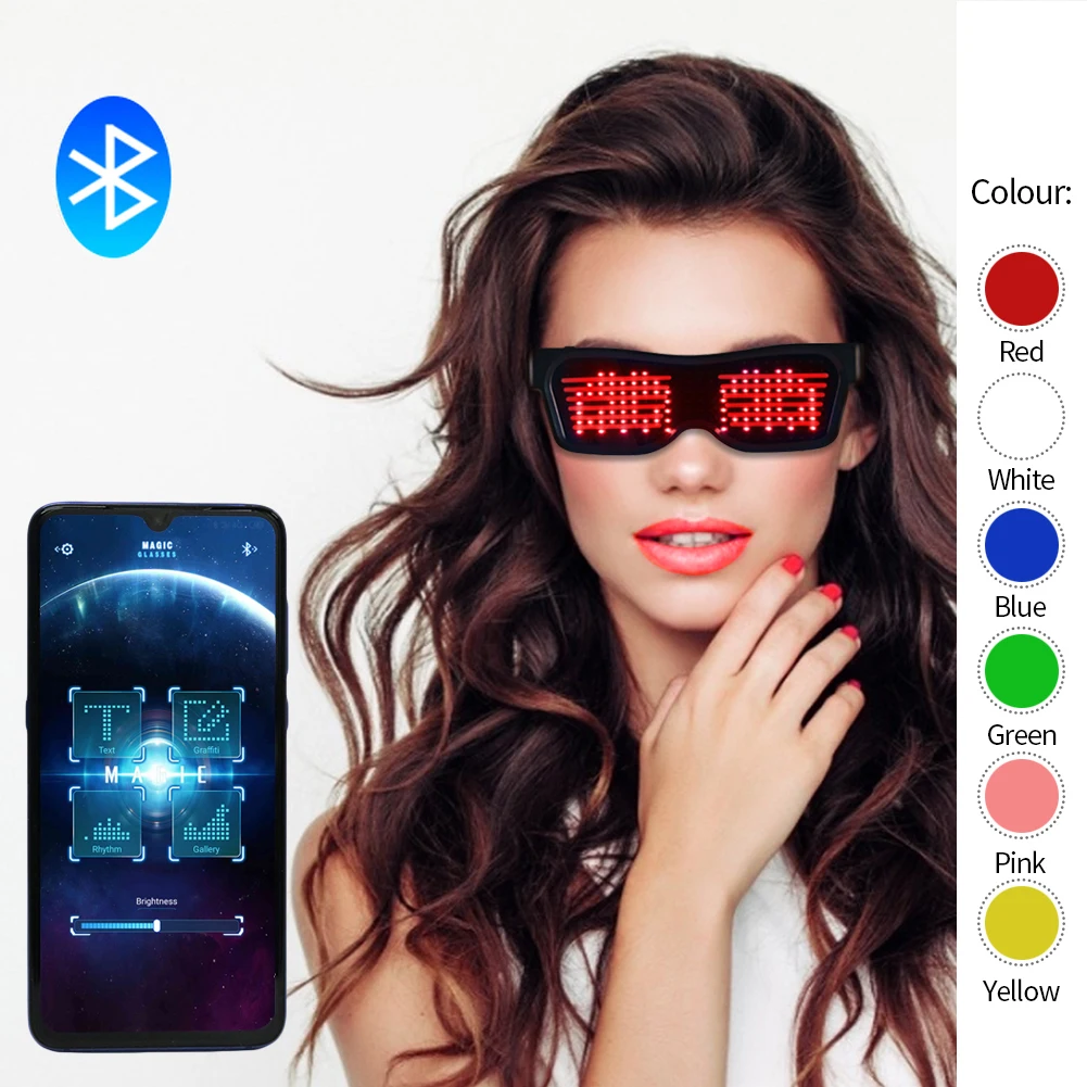 Новые DIY приложение управления многоязычные быстрая вспышка светодиодные вечерние светящиеся очки USB зарядка рождественское освещение концертов игрушки Светящиеся солнцезащитные очки