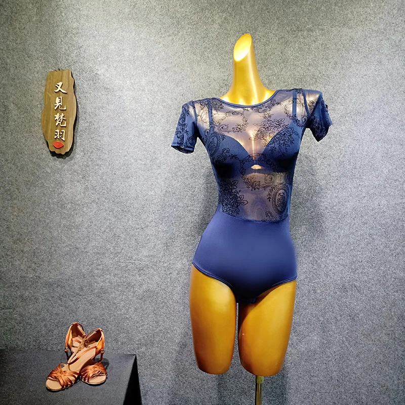 Топ для латиноамериканских танцев Кружевное боди с открытой спиной и коротким